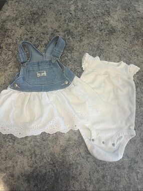 OshKosh B'gosh Light Blue Denim & White Eyelet Baby Dress Set